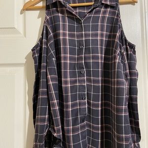 Vintage flannel tunic with cold shoulders